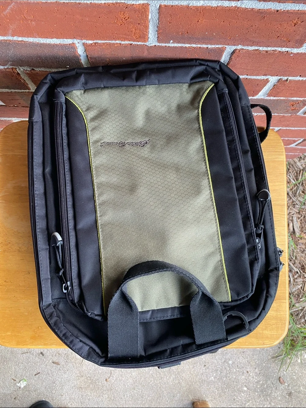 Black and Olive Laptop Backpack with Padded Handles
